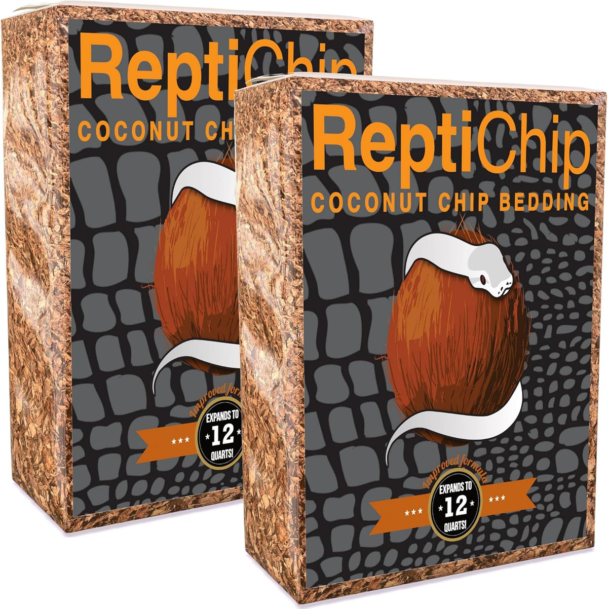 ReptiChip Reptile Bedding Loose Coconut Chip 12 Quart 2 Pack Coco Husk Substrate Mulch for Snake