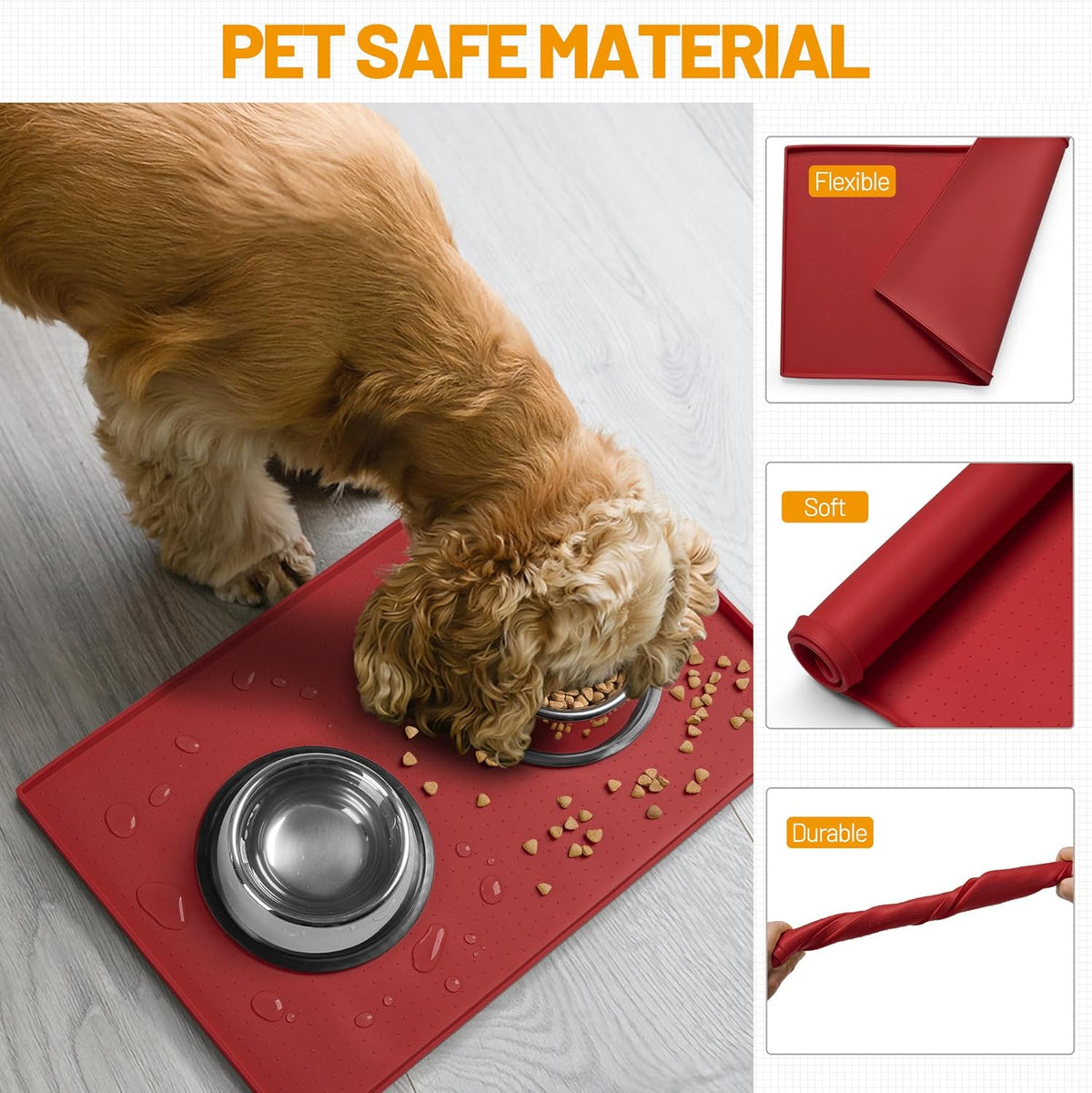 Hubulk Dog Feeding Mat,100% Waterproof Food Grade Silicone Pet Food and Water Bowl