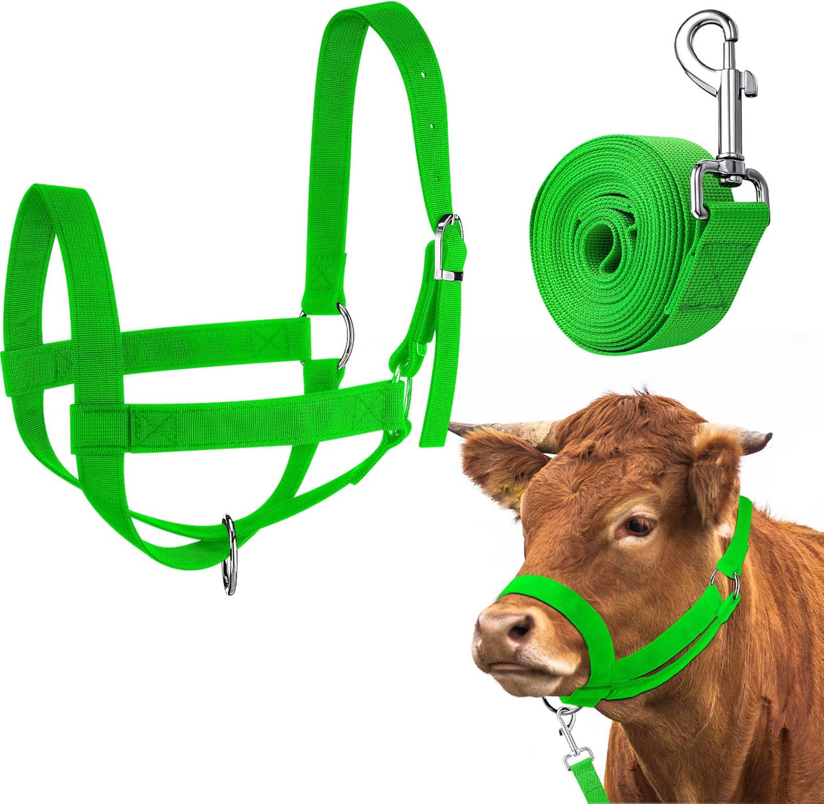 Hillban Cow Halter Cattle Halters Adjustable Calf Halter with Leading Rope for Miniature Horse