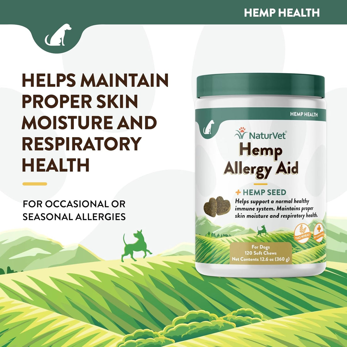 NaturVet Hemp Allergy Aid Supplement for Dogs, Hemp Seed, Antioxidants, Omegas, Dha & Epa for