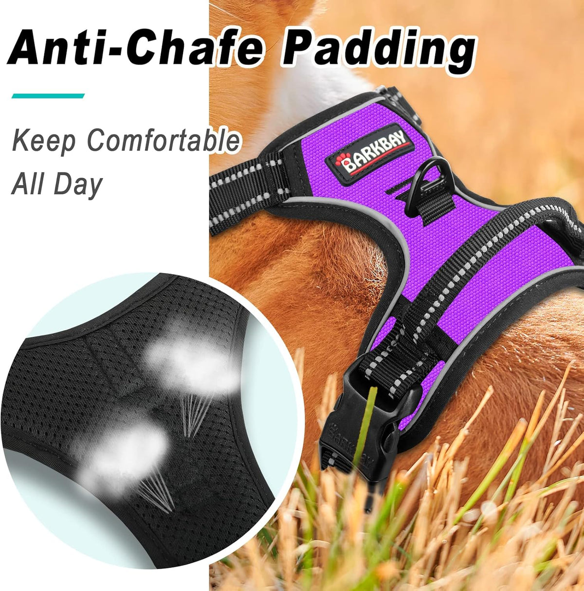 BARKBAY No Pull Dog Harness Large Step in Reflective Dog Harness with Front Clip and Easy Control