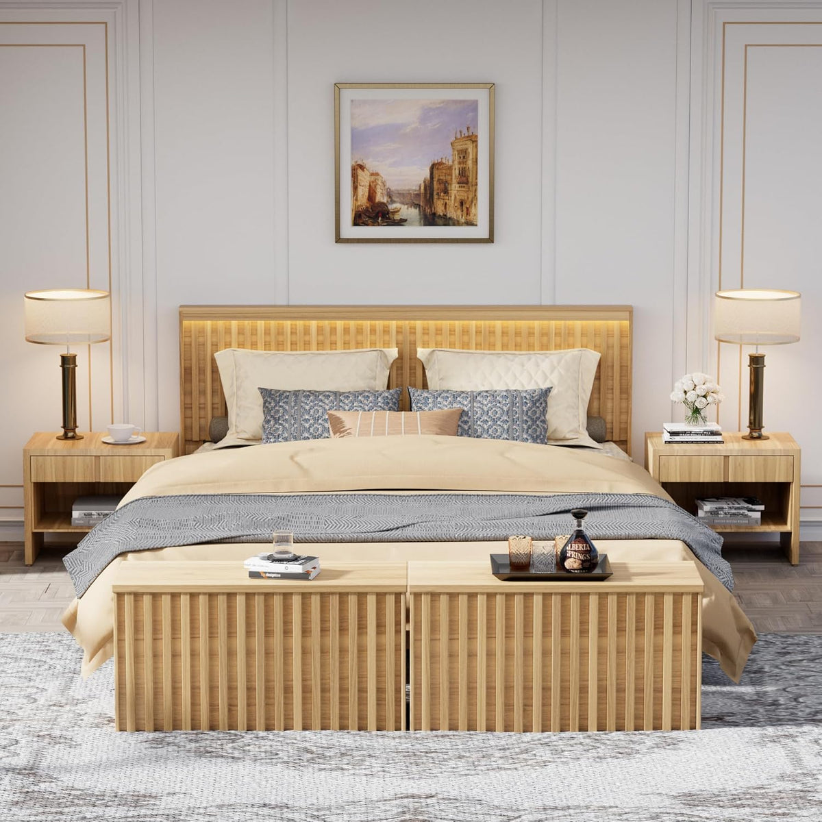 UEV Storage Bench Set of 2, 39.4" Wood Box, Storage Trunk with 2 Safety Hinges, Ottoman Storage