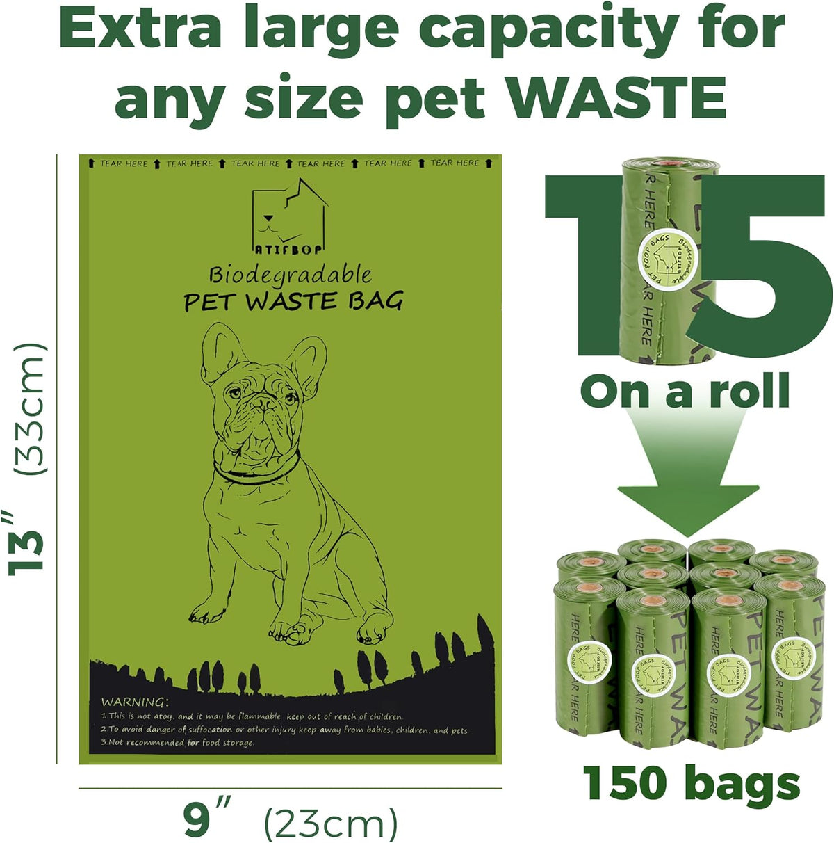 Biodegradable Dog Poop Bags 150 Count 10 Rolls with Dispenser, Thicken and Leak Proof Poop Bag
