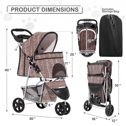 MoNiBloom 3 Wheels Pet Dog Cat Stroller for Small Medium Dogs Cats, Lightweight Foldable Jogger