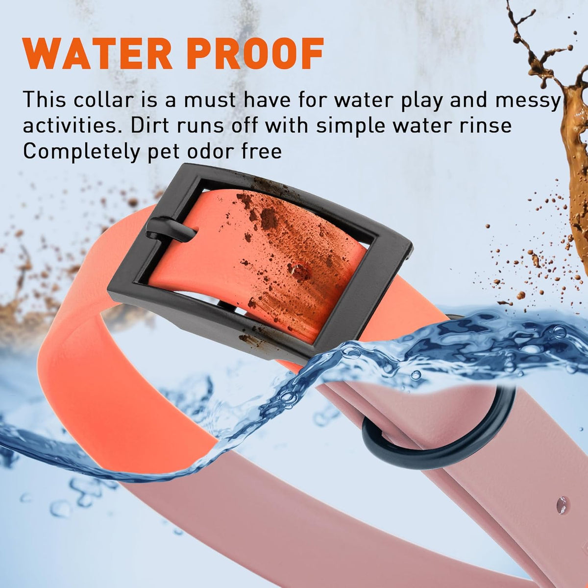 Dogline Biothane Waterproof Dog Collar Strong Coated Nylon Webbing with Black Hardware Odor- Proof