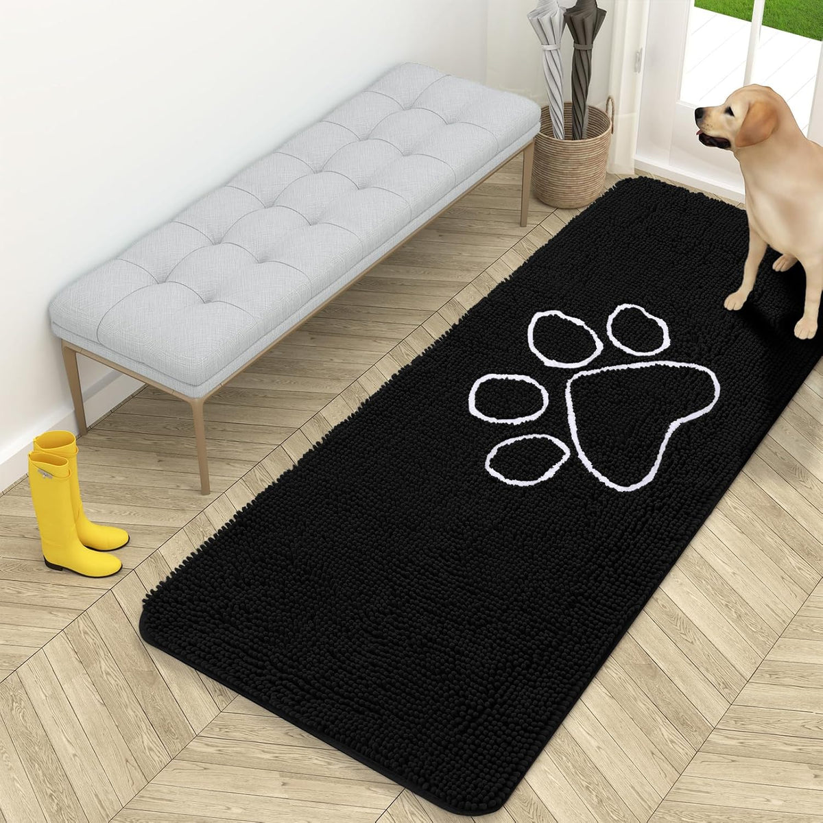 OLANLY Door Mat for Muddy Dog Paws 59x24, Ultra Absorbent Chenille Mud Doormat with Paw Print