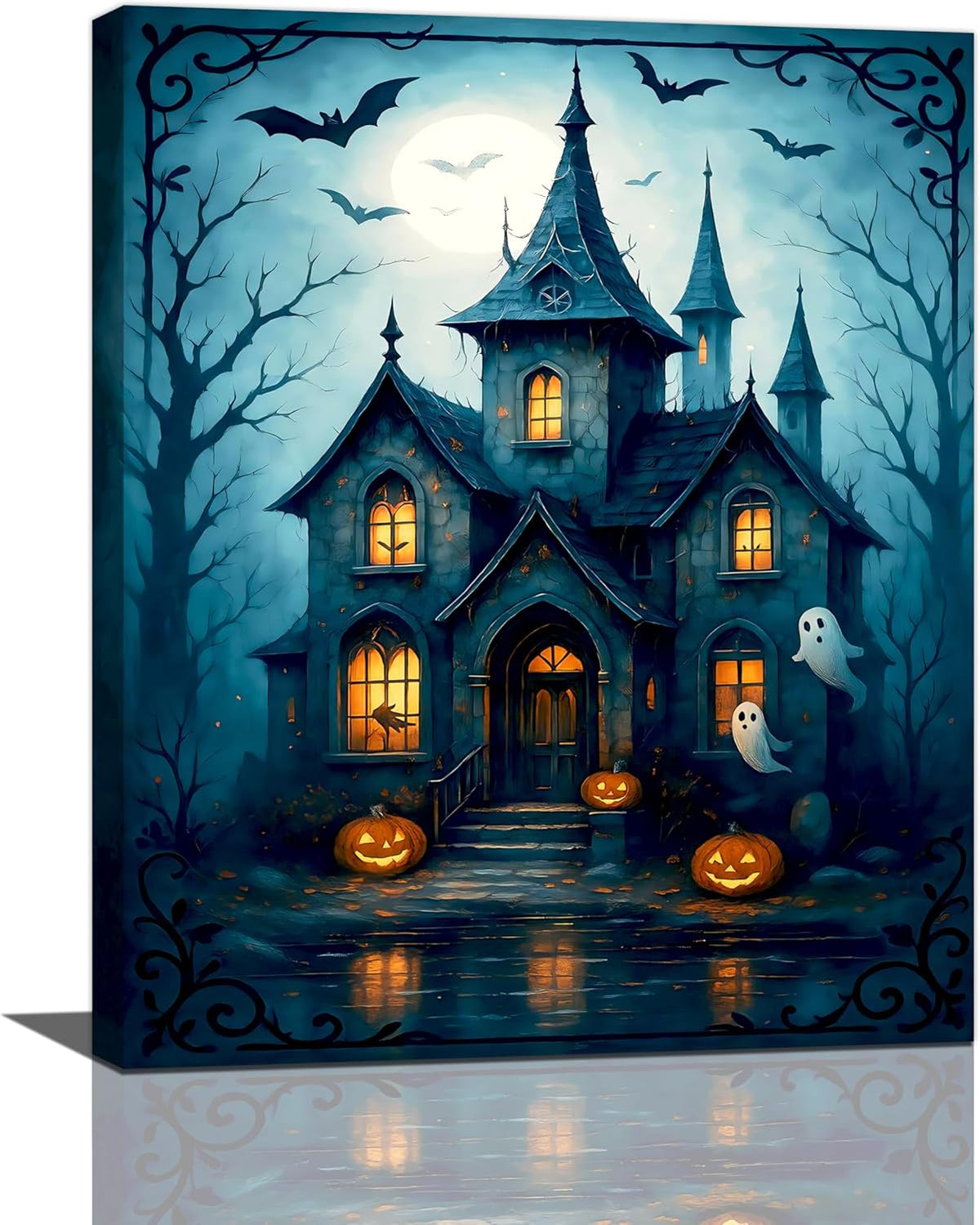 Halloween Gothic Wall Art Castle Pumpkin Ghost Bat Canvas Wall Decor Dark Academia Pictures