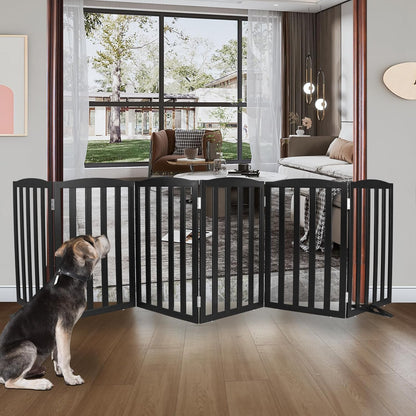 ZJSF Foldable Freestanding Indoor Dog Gate for House Wood Long Pet Gates Dog Fence for Stairs Puppy