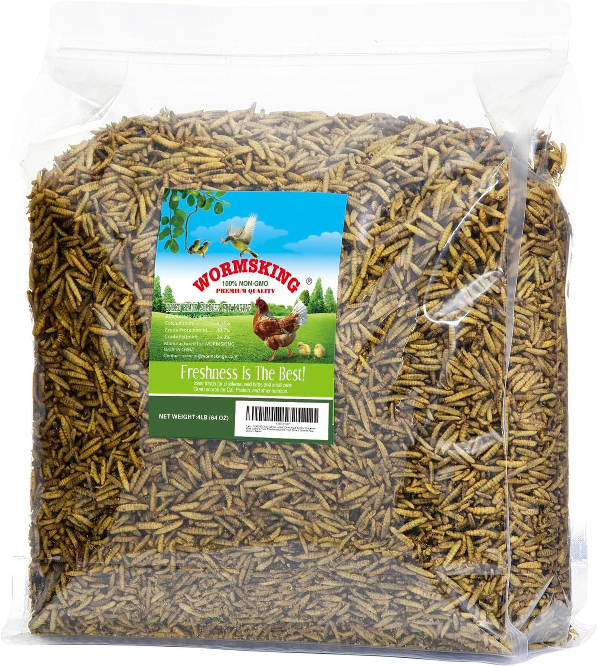 4LB Non-GMO Dried Black Soldier Fly Larvae, More Calcium Than Dried Mealworms, High Protein Chicken