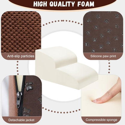 Dog Stairs for Small Dogs - High Density Foam Pet Steps, Extra Wide Dog Ramp with Non-Slip Bottom