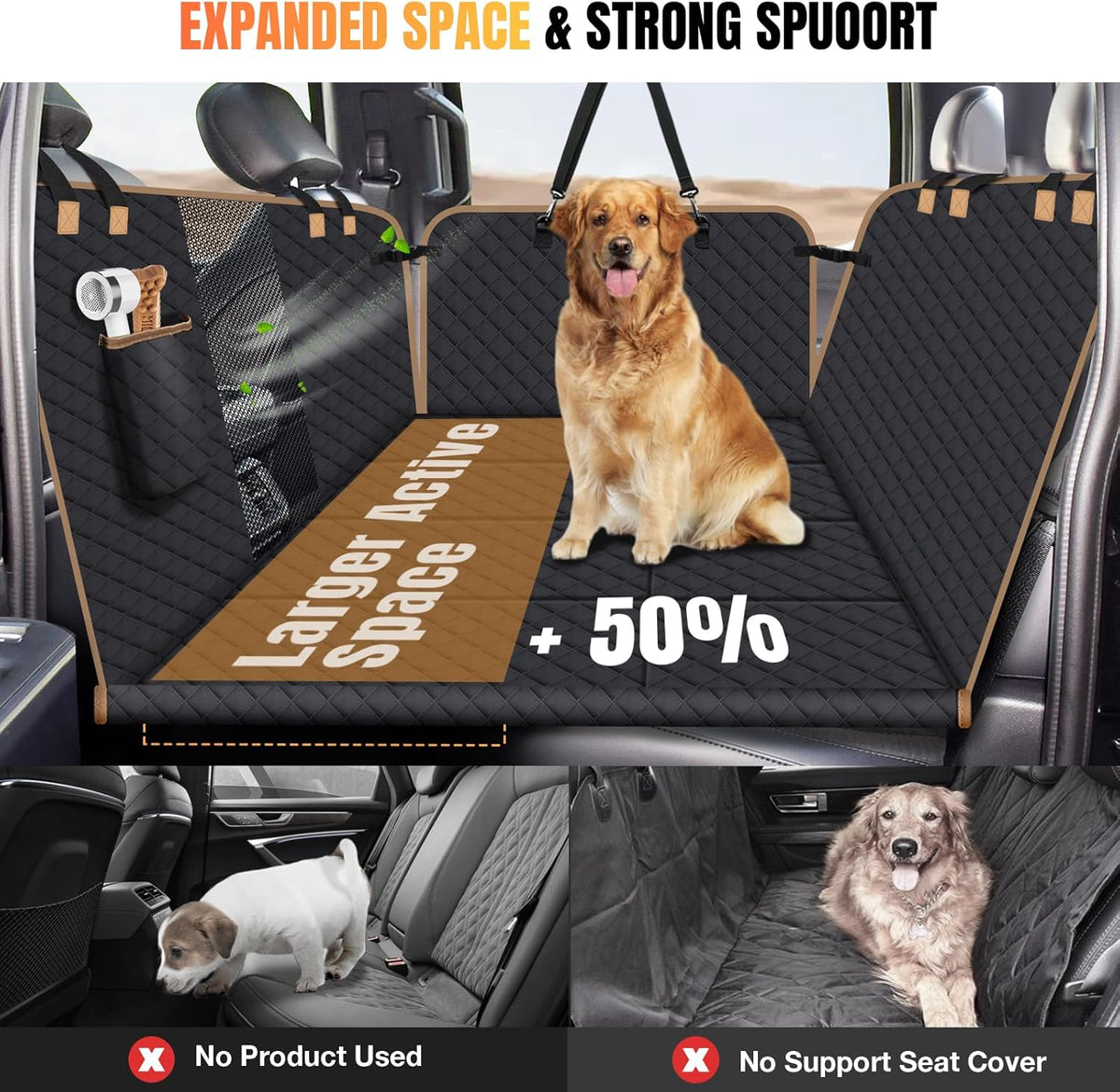 Dog Car Seat Cover for Back Seat, Dog Car Bed Cover with Strong Hard Bottom, Car Back Seat Extender