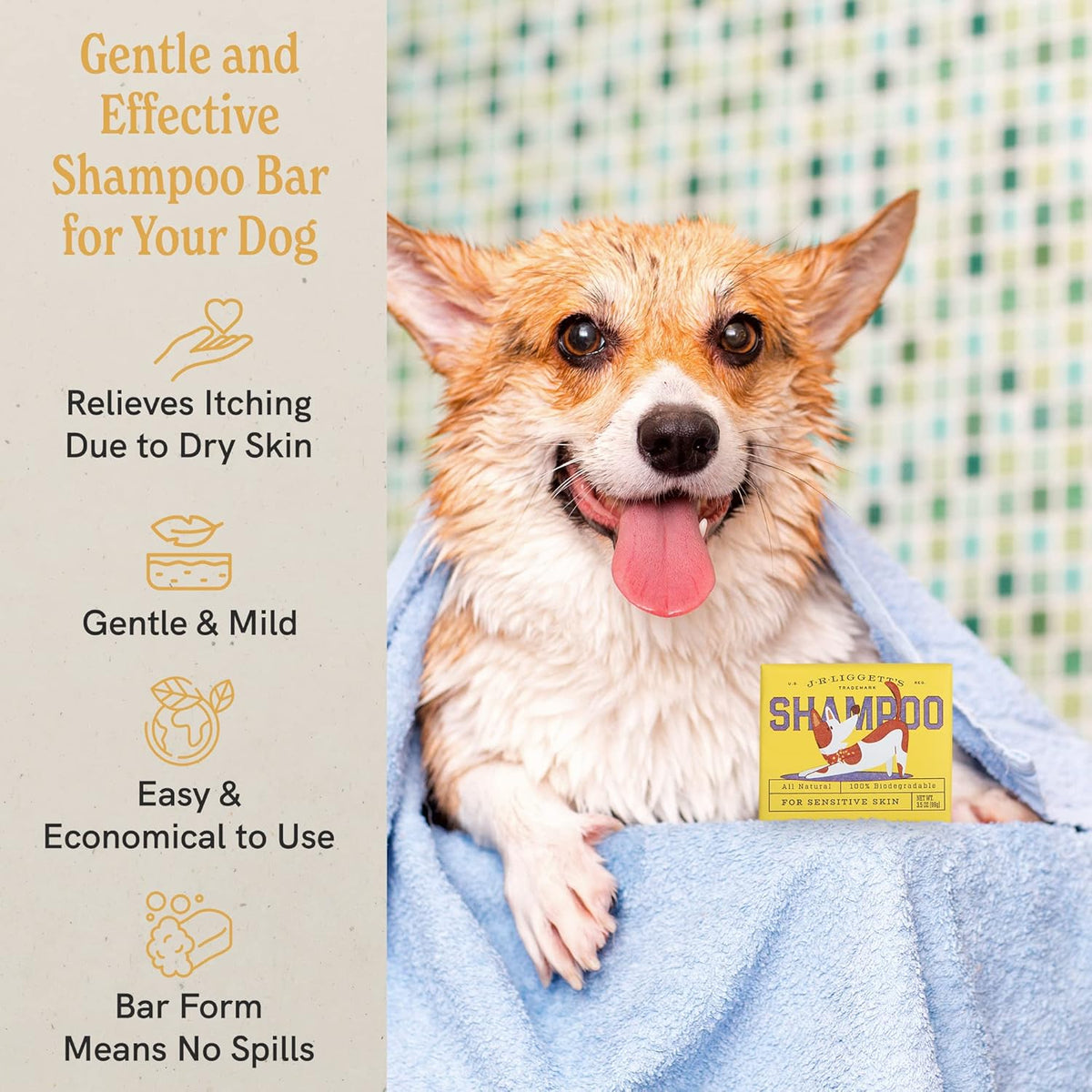 JR Liggett’s Natural Dog Shampoo Bar for Sensitive Skin - 100% Detergent Free, Non-GMO &