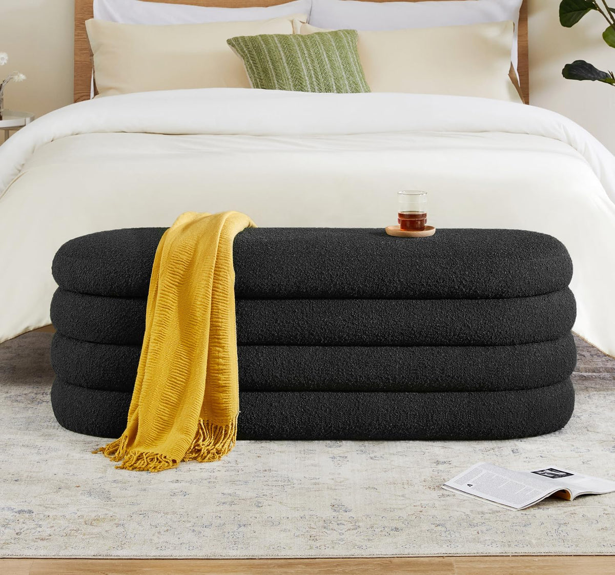 Storage Ottoman Bench 49.2 Inch Upholstered Fabric Storage Bench for Bedroom End of Bed Aesthetic