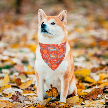 ADOGGYGO Thanksgiving Dog Bandana, Blue Orange Pumpkin Scarf, Adjustable Fit Fall Thanksgiving