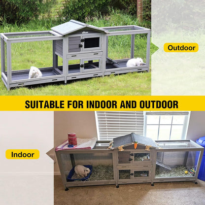 Aivituvin Rabbit Hutch Large 2-Story Bunny Cage Indoor Outdoor on Wheels Bunny House with