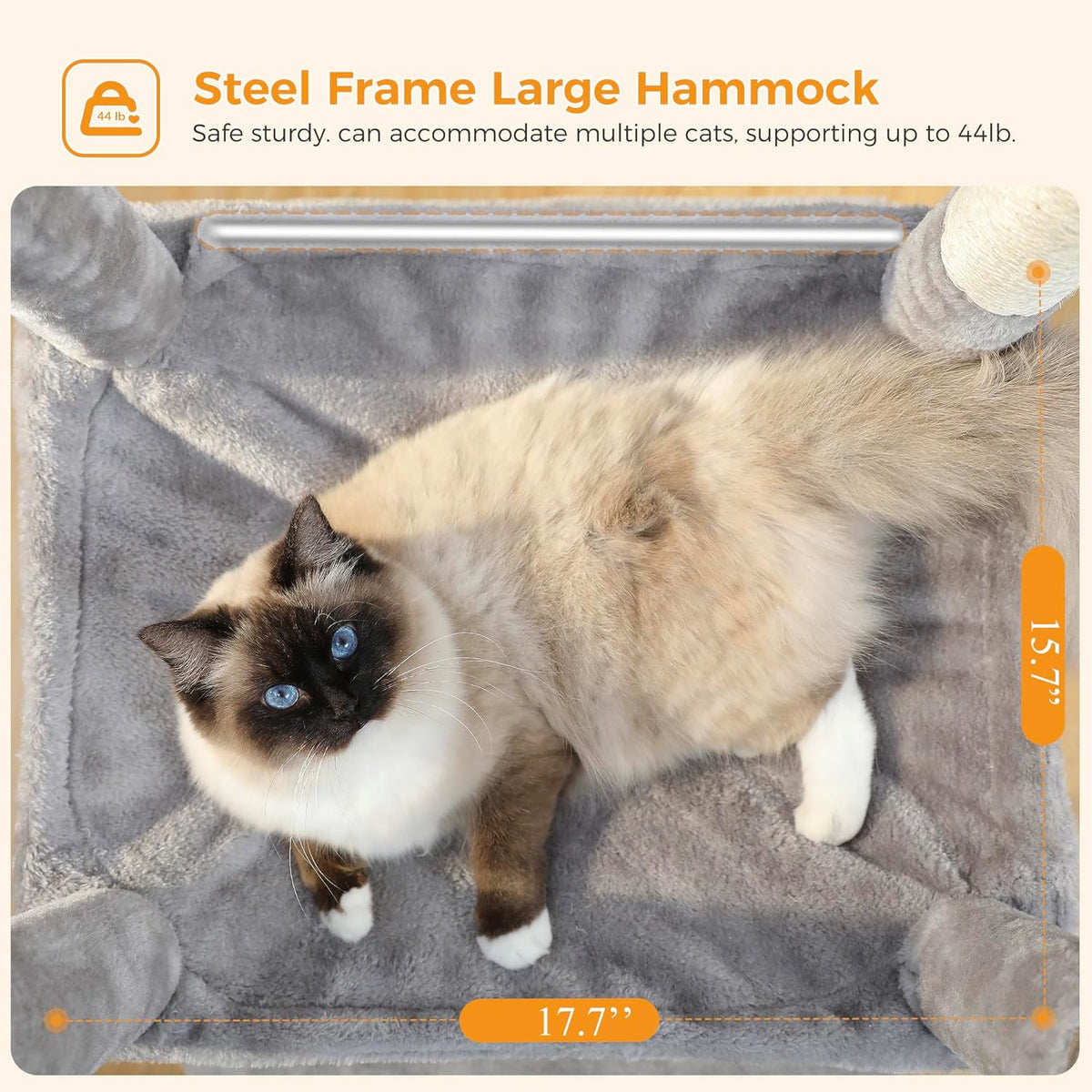 Cat Tree for Indoor Cats, 45.7" Multi-Level Cat Tower with Large Metal Frame Hammock, Cat Condo