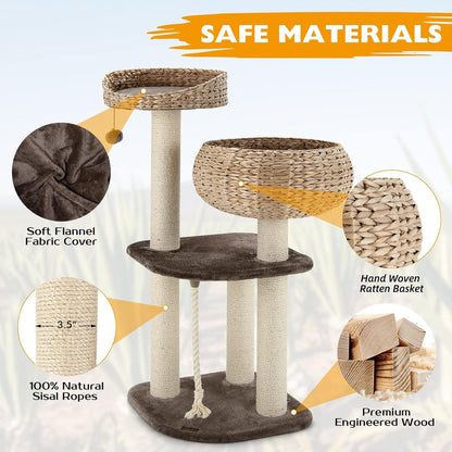 Tangkula Modern Cat Tree for Indoor Cats, Small/Tall Cat Tower with Natural Sisal Scratching Post