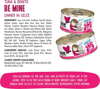 Weruva BFF Minced Natural Wet Cat Food, Tuna and Bonito Be Mine in Gelee, 3oz Can, Pack of 24