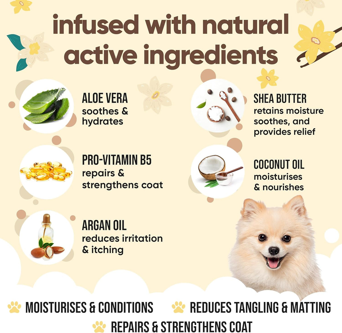 Vanilla & Shea Butter Dog Conditioner (16.90oz) Aloe Vera, Argan Oil & Pro Vitamin B5 to Detangle