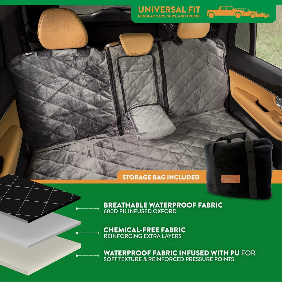 Plush Paws Products Velvet Convertible Rear Seat Cover | Durable Diamond Stitching | Washable &