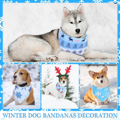 Abbylike 200 Pieces Winter Dog Bandanas Bulk Blue Snowflake Dog Bandanas for Pets Triangle Kerchief