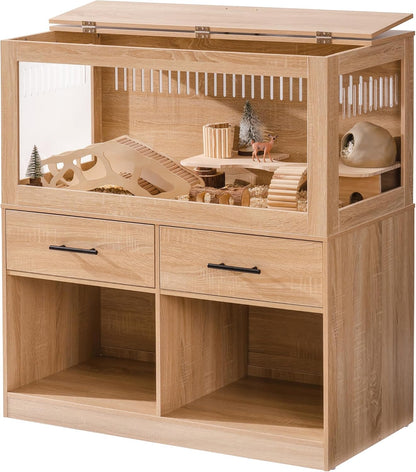 MEWOOFUN Large Hamster Cage, Hamster Cage and Habitats with Drawers and Storage Cabinet, Openable