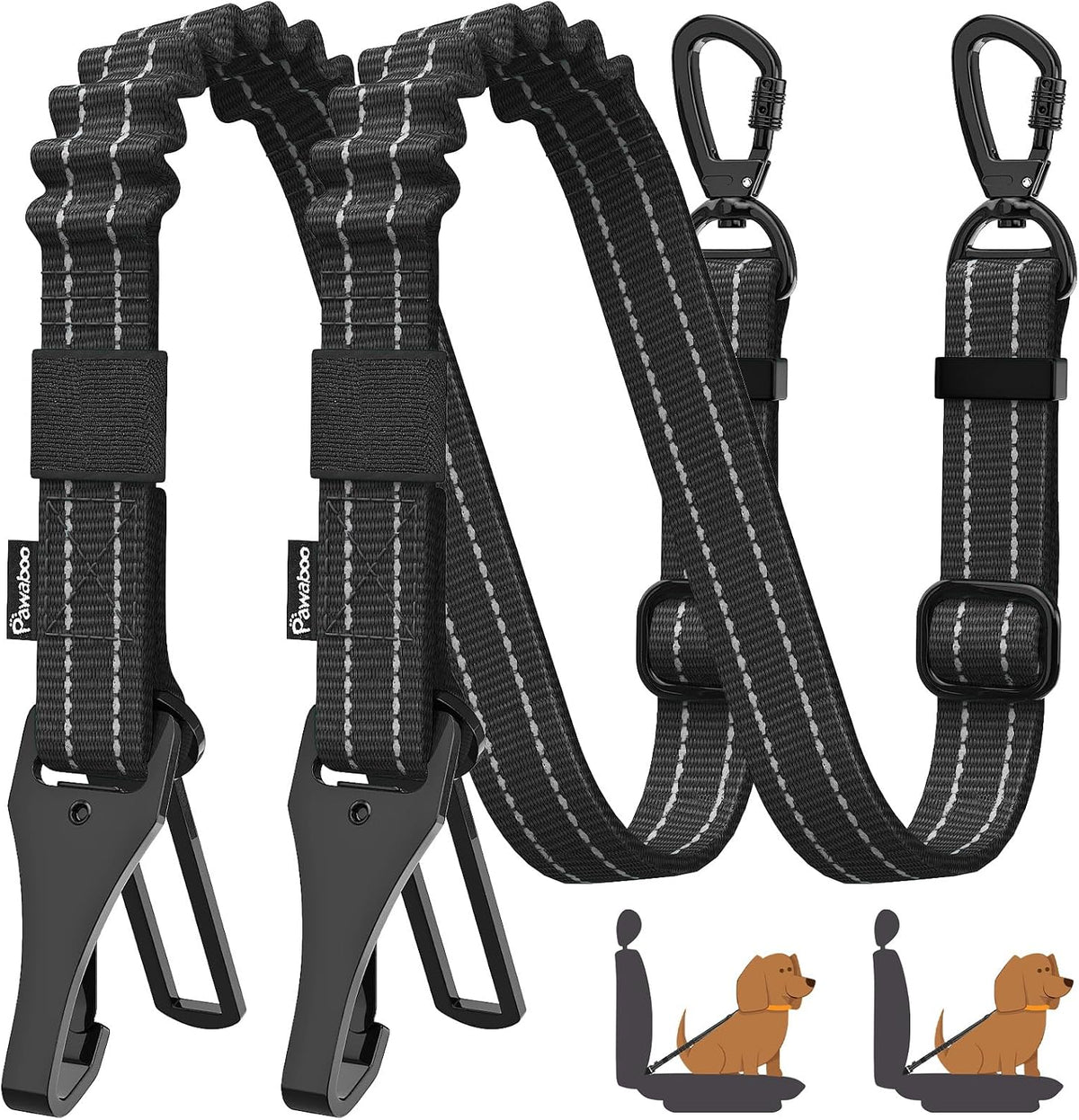 Pawaboo 2Pack Dog Seatbelt for Car, 3-in-1 Dog Car Seat Belt Bungee,Shockproof Dogs Tether for Car