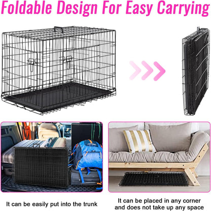 FDW Dog Crate for Large Dogs 48 Inch Folding Metal WirePet Cage Double Door W/Divider Panel Indoor