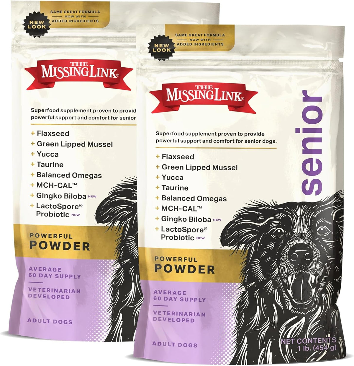 The Missing Link Senior Dog Supplement 1lb Bag 2/Pack - Powerful Powder Supports Bones, Joints