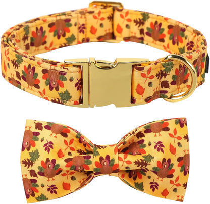 Lionet Paws Thanksgiving Day Dog Collar with Bowtie, Dogs Bowtie Collar with Metal Buckle for Dogs