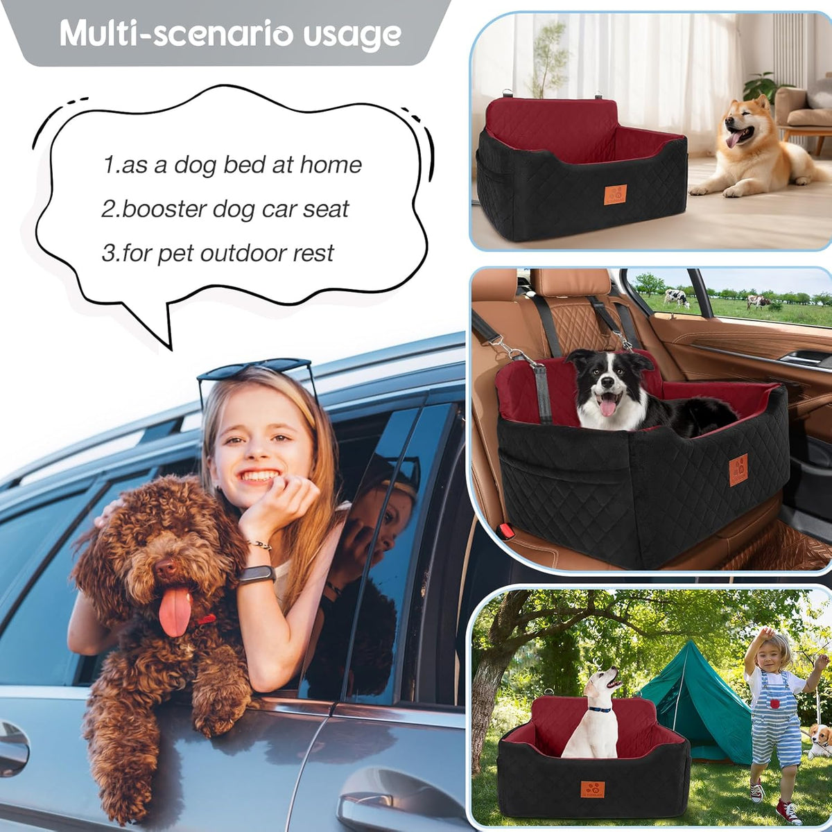 Dog Car Seat for Medium/Large Dogs, Dog Booster Seat for Pet Under 50lbs or 2 Small Dogs
