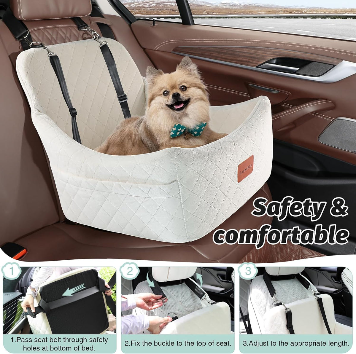 Dog Car Seat for Medium Dogs,Easy to Install with Adjustable Straps,Anti-Slip Bottom,Fully