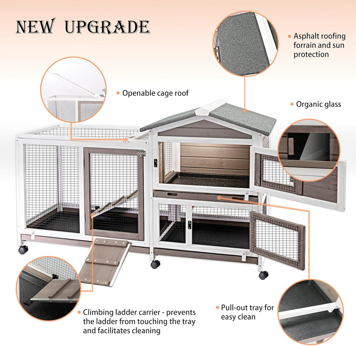 57" L Rabbit Hutch Indoor Outdoor 2 Story Large Bunny Hutch with Run Guinea Pig Cage Wooden Rabbit
