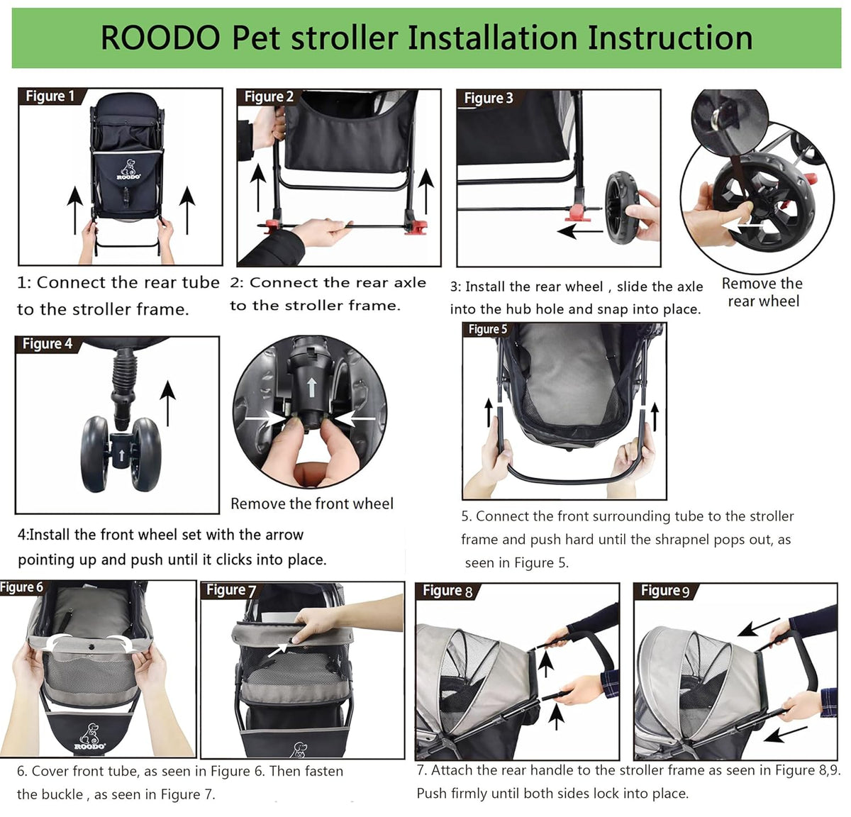 ROODO 3 Wheel Pet Stroller Best Lightweight Foldable Compact Portable Jogger All Terrain Travel Pet