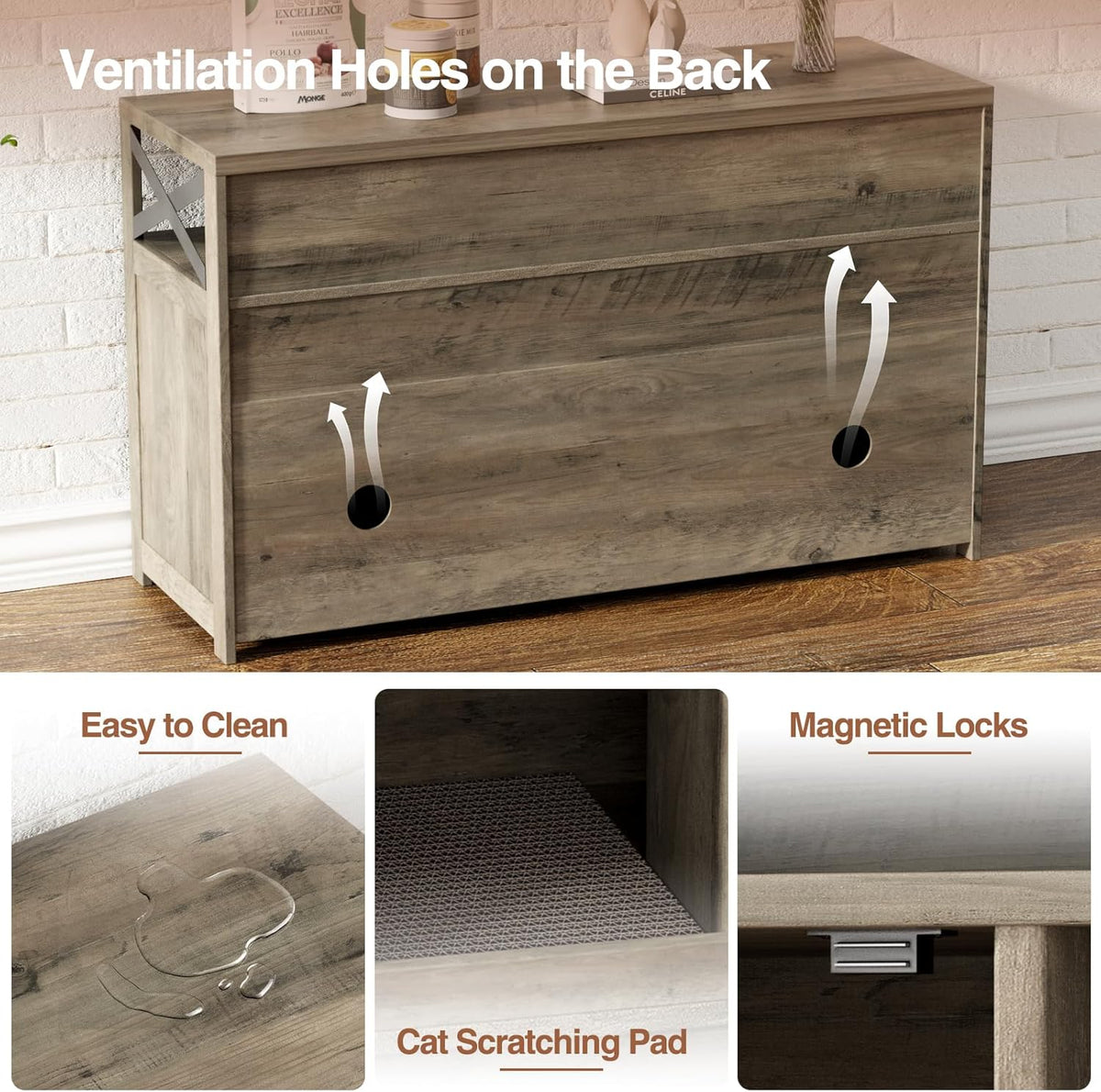 Cat Litter Box Enclosure for 2 Cats, 47" Double Hidden Litter Box Furniture with Scratch Pad