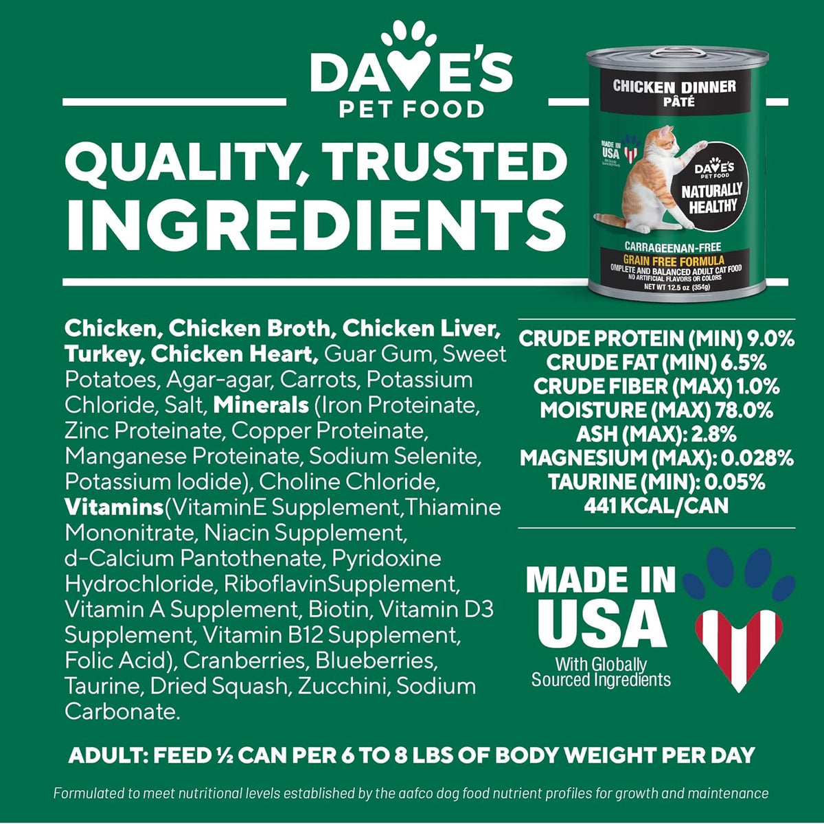 Dave's Pet Food Grain Free Wet Canned Cat Food Pate(Chicken), Made in USA Naturally Healthy, Wheat
