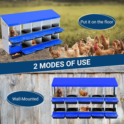 Chicken Nesting Boxes, 10 Hole Metal Chicken Laying Box with with Removable Trays and Roll Out Egg