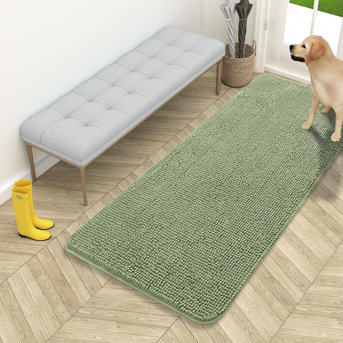 OLANLY Dog Door Mat for Muddy Paws 54x24, Absorbs Moisture and Dirt, Absorbent Non-Slip Washable