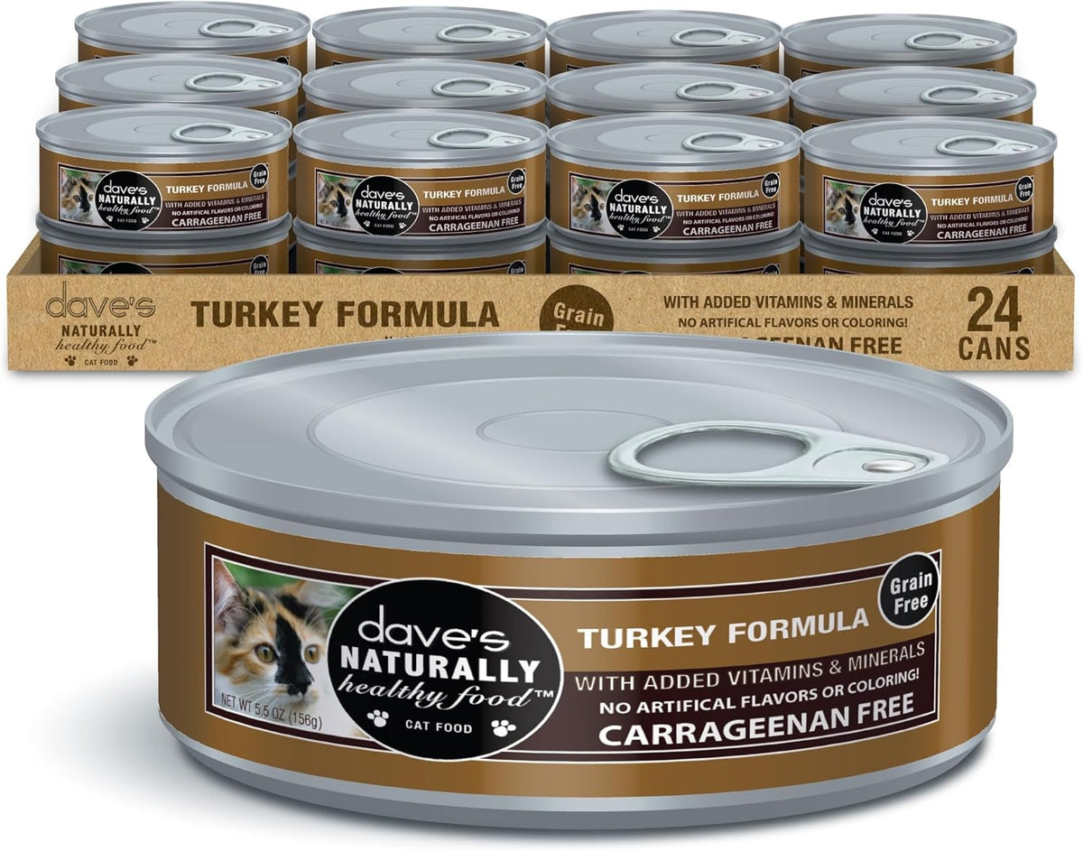Dave's Pet Food Grain Free Wet Cat Food Pate (Turkey), Made in USA Naturally Healthy Canned, Added