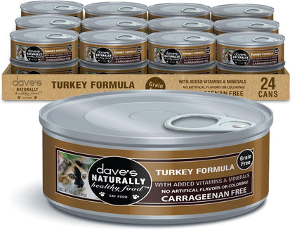 Dave's Pet Food Grain Free Wet Cat Food Pate (Turkey), Made in USA Naturally Healthy Canned, Added