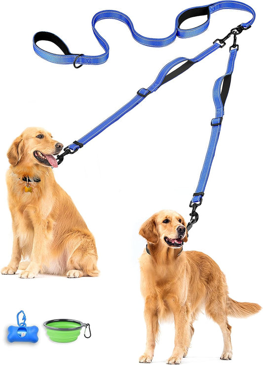 PetBonus Double Dog Leash, No Tangle Dual Leash, Reflective Walking Training Lead, 4 Comfortable
