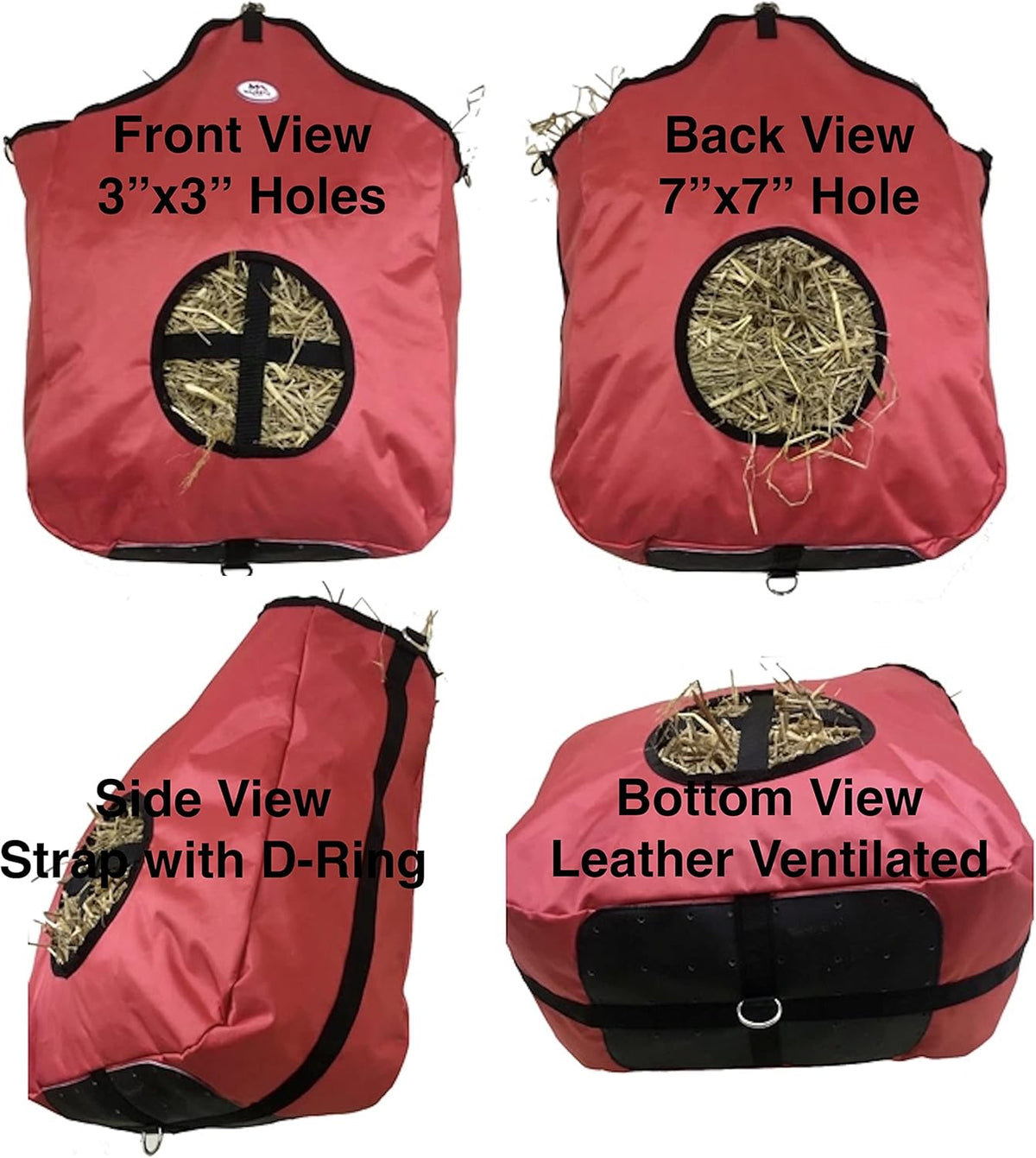 Majestic Ally Nylon Hay Feeder Tote Bag for Horse, Goat, Sheep - Double Sides Open Feed Hole with