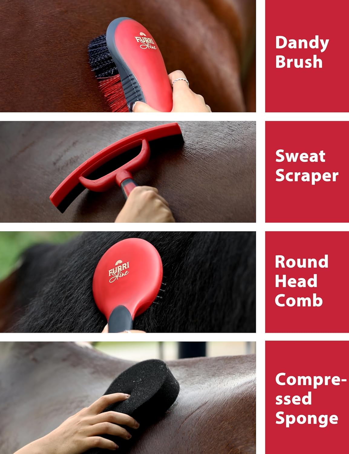 9PCS Horse Grooming Kit Curry Comb Sweat Scraper Horse Bathing Supplies Grooming Tools with Storage