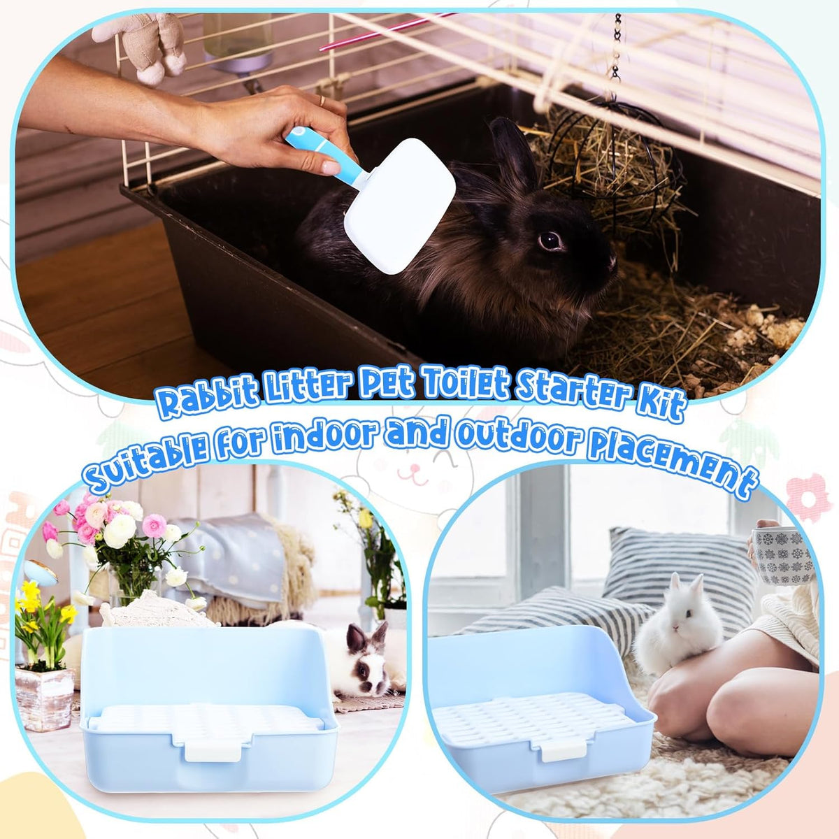 15 Pcs Rabbit Starter Kit Small Rabbit Litter Box Animal Grooming Kit Bunny Toys Bowl Blankets with