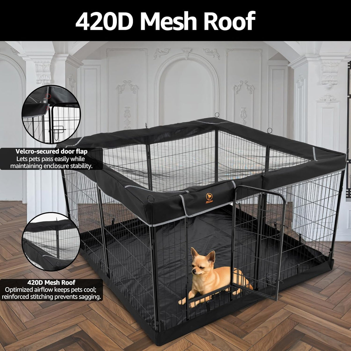 PJYuCien Dog Playpen Plus Storage Bag, 32" H 8 Panels Puppy Pen with Square Bottom & Top Cover