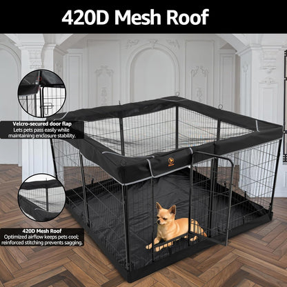 PJYuCien Dog Playpen Plus Storage Bag, 32" H 8 Panels Puppy Pen with Square Bottom & Top Cover