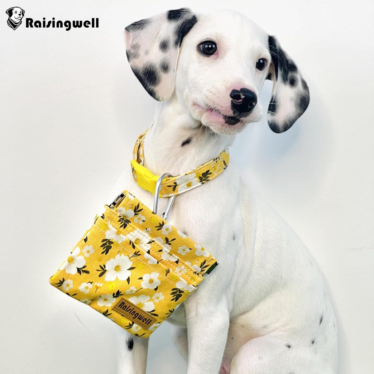 Dog Treat Pouch, Pocket Sized Pet Training Pouch, Cotton Fabric, Hand Free Yellow Flower Dog