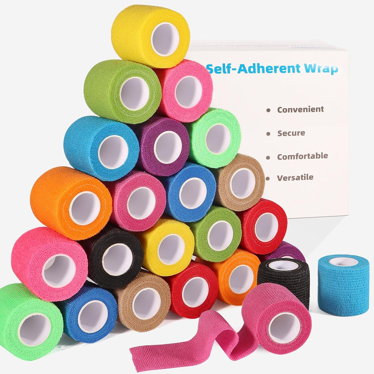 LDIWEE 24 Pack Self Adhesive Bandage Wrap 2 Inch, Vet Wrap for Dogs & Horses, Elastic Cohesive Tape