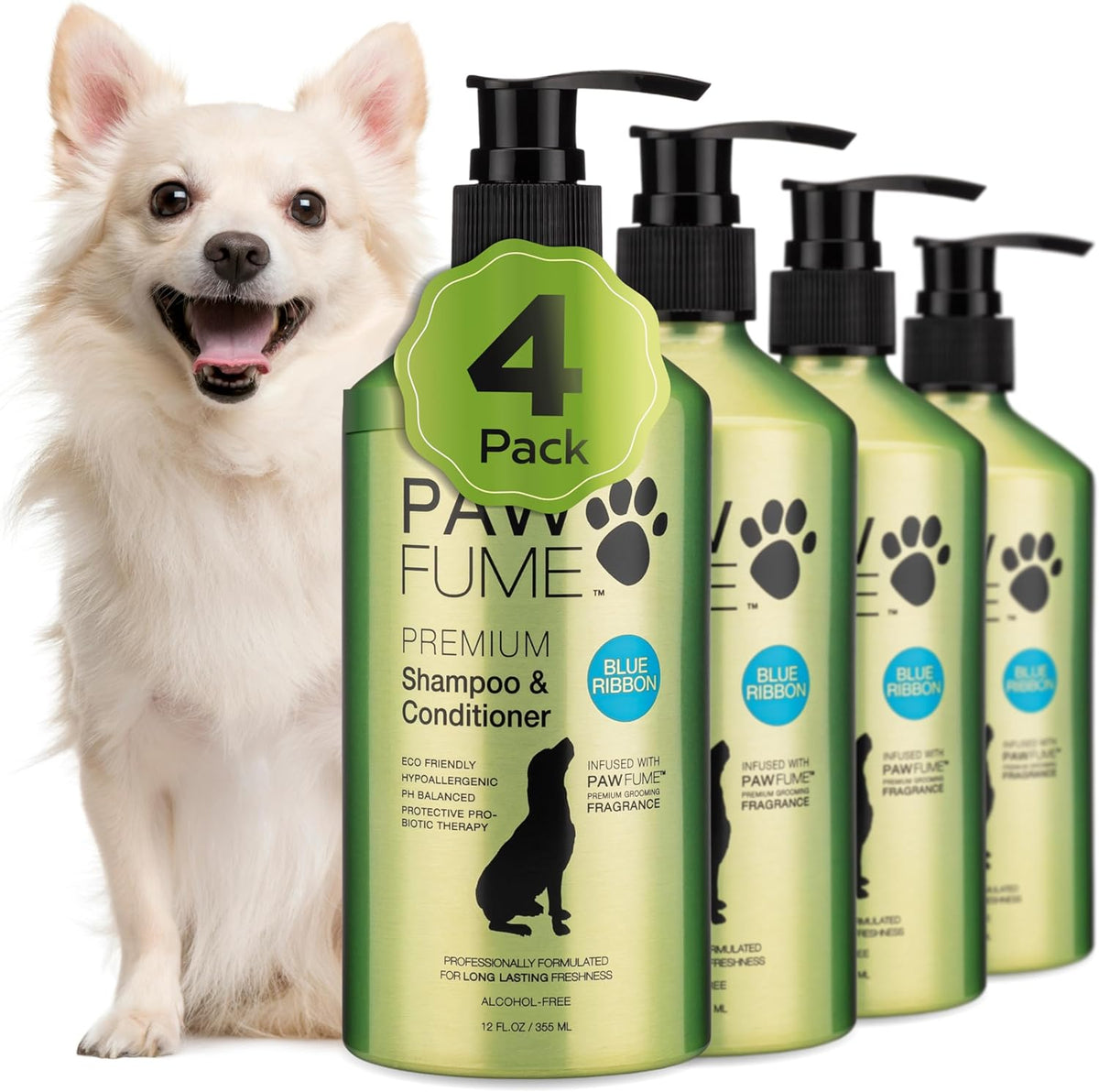 PAWFUME Dog Shampoo and Conditioner, Blue Ribbon, 4-Pack – Nourish & Detangle for a Silky Soft Coat