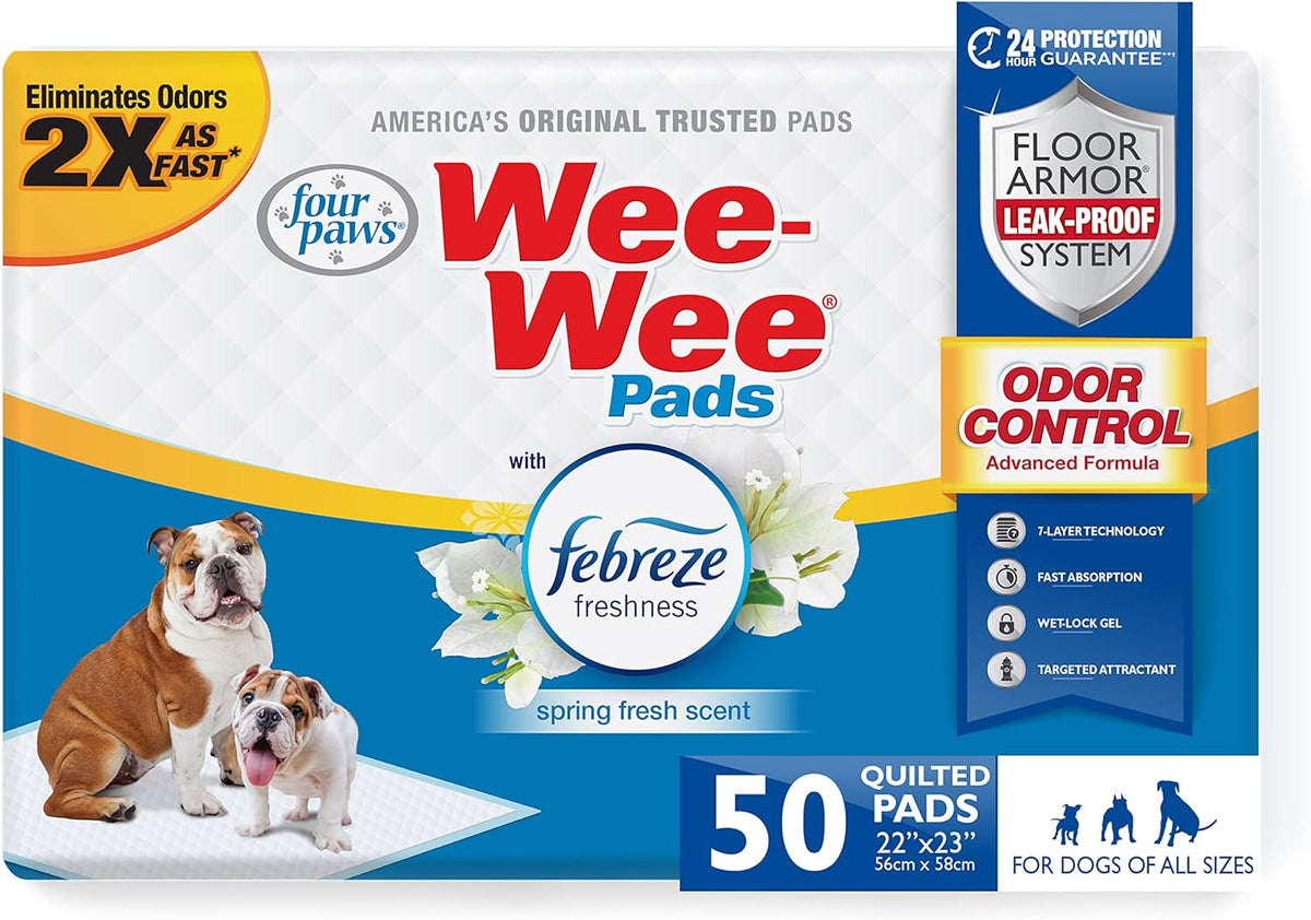 Four Paws Wee-Wee Odor Control with Febreze Freshness Pee Pads for Dogs & Puppies, Leak-Proof Dog